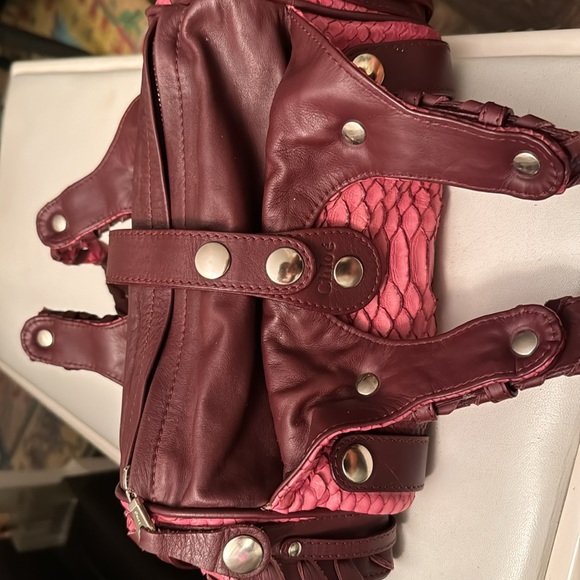 Chloe Snakeskin & Leather Bag - Pink & Maroon - Picture 4 of 10